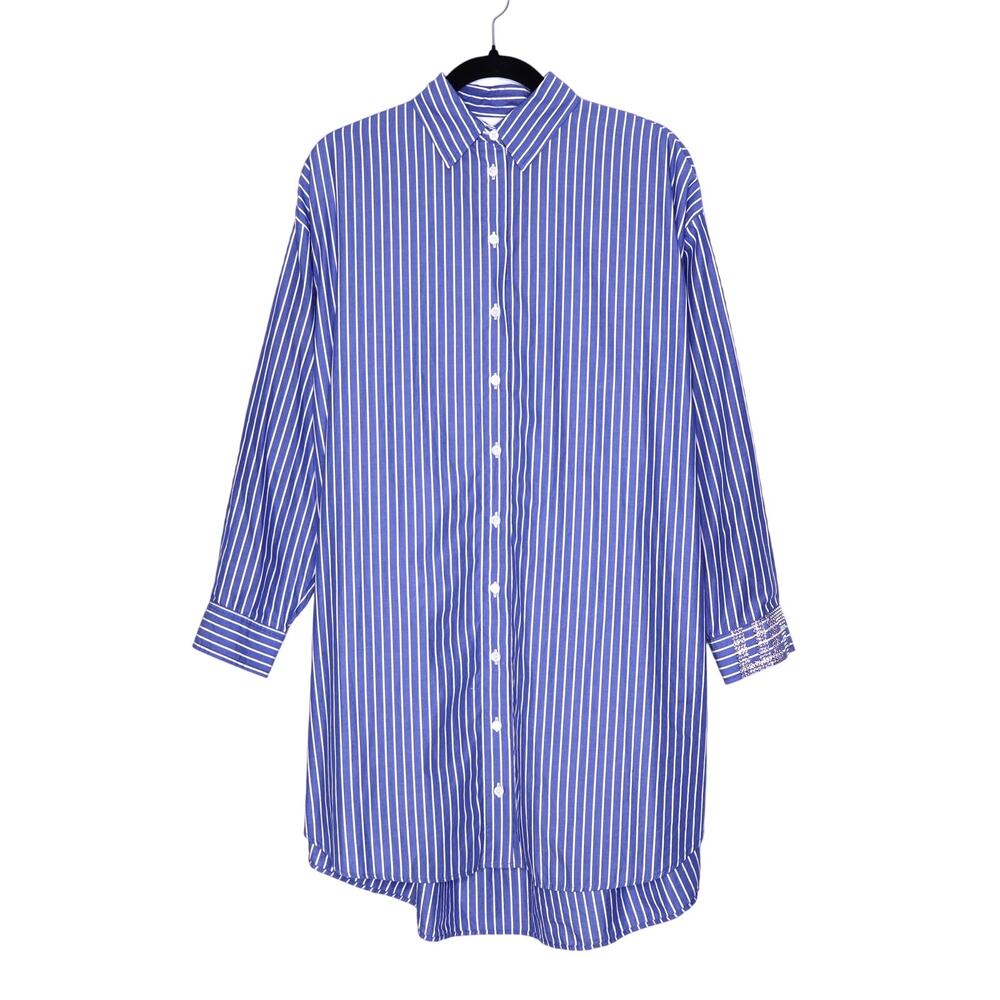 AZ FACTORY x Lutz Huelle Striped Shirtdress White Blue Oversized Women's 38/US 6